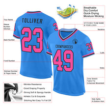 Load image into Gallery viewer, Custom Powder Blue Pink Black-Light Blue Mesh Authentic Throwback Football Jersey