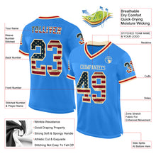 Load image into Gallery viewer, Custom Powder Blue Vintage USA Flag Cream-Red Mesh Authentic Throwback Football Jersey
