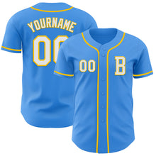 Load image into Gallery viewer, Custom Electric Blue White-Yellow Authentic Baseball Jersey