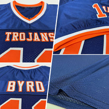 Load image into Gallery viewer, Custom Navy Orange-White Mesh Authentic Throwback Football Jersey