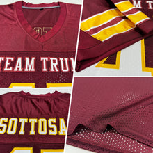 Load image into Gallery viewer, Custom Burgundy White-Gold Mesh Authentic Football Jersey