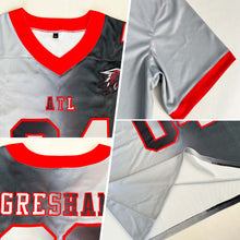 Load image into Gallery viewer, Custom Black Gray-Red Mesh Authentic Gradient Fashion Football Jersey