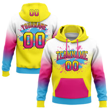 Load image into Gallery viewer, Custom Stitched White Light Yellow Hot Pink Sky Blue-Black Fade Fashion Splash Sports Pullover Sweatshirt Hoodie