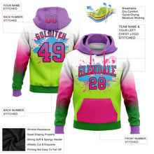 Load image into Gallery viewer, Custom Stitched White Medium Purple Hot Pink Grass Green-Black Fade Fashion Splash Sports Pullover Sweatshirt Hoodie