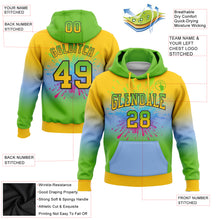 Load image into Gallery viewer, Custom Stitched Yellow Aurora Green Light Blue-Black Fade Fashion Splash Sports Pullover Sweatshirt Hoodie