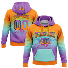 Load image into Gallery viewer, Custom Stitched Bay Orange Medium Purple Ice Blue-Black Fade Fashion Splash Sports Pullover Sweatshirt Hoodie