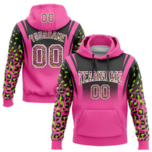 Load image into Gallery viewer, Custom Stitched Black Pink-Neon Green Fade Fashion Leopard Print Sports Pullover Sweatshirt Hoodie
