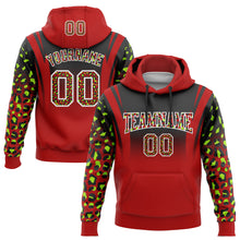 Load image into Gallery viewer, Custom Stitched Black Red-Neon Green Fade Fashion Leopard Print Sports Pullover Sweatshirt Hoodie