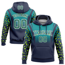 Load image into Gallery viewer, Custom Stitched Teal Navy-White Fade Fashion Leopard Print Sports Pullover Sweatshirt Hoodie
