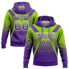 Load image into Gallery viewer, Custom Stitched Neon Green Purple-White Fade Fashion Arrow Sports Pullover Sweatshirt Hoodie