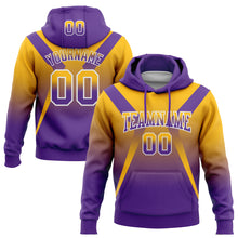 Load image into Gallery viewer, Custom Stitched Gold Purple-White Fade Fashion Arrow Sports Pullover Sweatshirt Hoodie