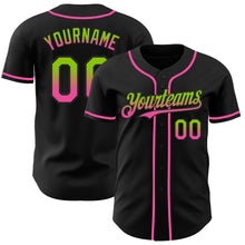 Load image into Gallery viewer, Custom Black Neon Green-Pink Authentic Fade Fashion Baseball Jersey