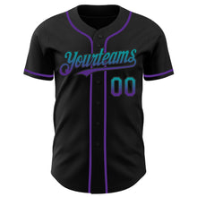 Load image into Gallery viewer, Custom Black Teal-Purple Authentic Fade Fashion Baseball Jersey