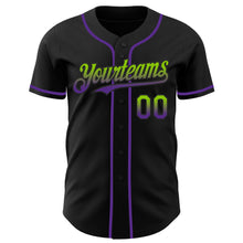 Load image into Gallery viewer, Custom Black Neon Green-Purple Authentic Fade Fashion Baseball Jersey