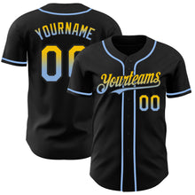 Load image into Gallery viewer, Custom Black Yellow-Light Blue Authentic Fade Fashion Baseball Jersey