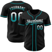 Load image into Gallery viewer, Custom Black White-Teal Authentic Fade Fashion Baseball Jersey