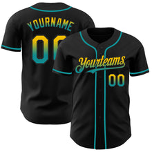 Load image into Gallery viewer, Custom Black Yellow-Teal Authentic Fade Fashion Baseball Jersey