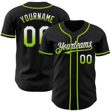 Load image into Gallery viewer, Custom Black White-Neon Green Authentic Fade Fashion Baseball Jersey