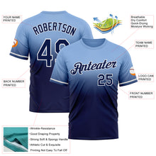 Load image into Gallery viewer, Custom Light Blue Navy-White Fade Fashion Performance T-Shirt