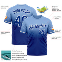 Load image into Gallery viewer, Custom Light Blue Royal-White Fade Fashion Performance T-Shirt