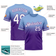 Load image into Gallery viewer, Custom Light Blue White-Purple Fade Fashion Performance T-Shirt