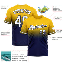 Load image into Gallery viewer, Custom Yellow White-Navy Fade Fashion Performance T-Shirt