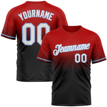 Load image into Gallery viewer, Custom Red Black-Light Blue Fade Fashion Performance T-Shirt