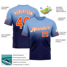 Load image into Gallery viewer, Custom Light Blue Orange-Navy Fade Fashion Performance T-Shirt