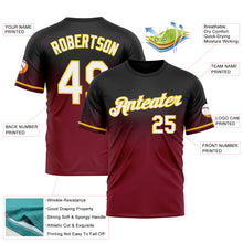 Load image into Gallery viewer, Custom Black Crimson-Yellow Fade Fashion Performance T-Shirt