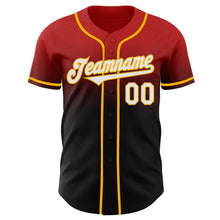 Load image into Gallery viewer, Custom Red Black-Gold Authentic Fade Fashion Baseball Jersey