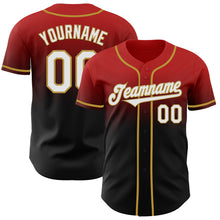 Load image into Gallery viewer, Custom Red Black-Old Gold Authentic Fade Fashion Baseball Jersey