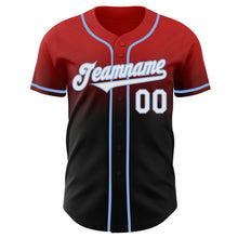 Load image into Gallery viewer, Custom Red Black-Light Blue Authentic Fade Fashion Baseball Jersey
