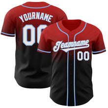 Load image into Gallery viewer, Custom Red Black-Light Blue Authentic Fade Fashion Baseball Jersey