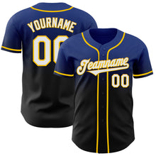 Load image into Gallery viewer, Custom Royal Black-Yellow Authentic Fade Fashion Baseball Jersey