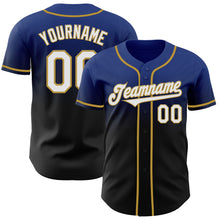 Load image into Gallery viewer, Custom Royal Black-Old Gold Authentic Fade Fashion Baseball Jersey