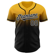 Load image into Gallery viewer, Custom Gold Black-White Authentic Fade Fashion Baseball Jersey