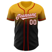 Load image into Gallery viewer, Custom Gold Black-Red Authentic Fade Fashion Baseball Jersey