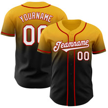 Load image into Gallery viewer, Custom Gold Black-Red Authentic Fade Fashion Baseball Jersey