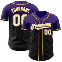 Load image into Gallery viewer, Custom Purple Black-Gold Authentic Fade Fashion Baseball Jersey
