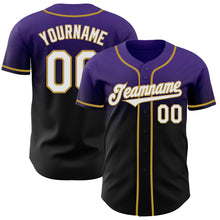 Load image into Gallery viewer, Custom Purple Black-Old Gold Authentic Fade Fashion Baseball Jersey