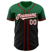 Load image into Gallery viewer, Custom Kelly Green Black-Red Authentic Fade Fashion Baseball Jersey
