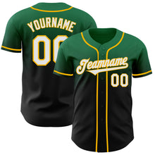 Load image into Gallery viewer, Custom Kelly Green Black-Gold Authentic Fade Fashion Baseball Jersey