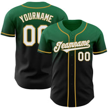 Load image into Gallery viewer, Custom Kelly Green Black-Old Gold Authentic Fade Fashion Baseball Jersey