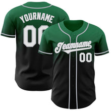 Load image into Gallery viewer, Custom Kelly Green Black-Gray Authentic Fade Fashion Baseball Jersey