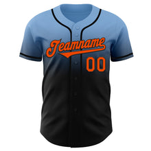 Load image into Gallery viewer, Custom Light Blue Orange-Black Authentic Fade Fashion Baseball Jersey