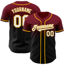 Load image into Gallery viewer, Custom Crimson Black-Gold Authentic Fade Fashion Baseball Jersey
