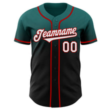 Load image into Gallery viewer, Custom Teal Black-Red Authentic Fade Fashion Baseball Jersey