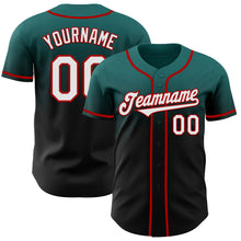 Load image into Gallery viewer, Custom Teal Black-Red Authentic Fade Fashion Baseball Jersey
