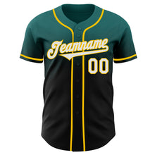 Load image into Gallery viewer, Custom Teal Black-Yellow Authentic Fade Fashion Baseball Jersey