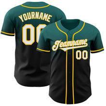 Load image into Gallery viewer, Custom Teal Black-Yellow Authentic Fade Fashion Baseball Jersey